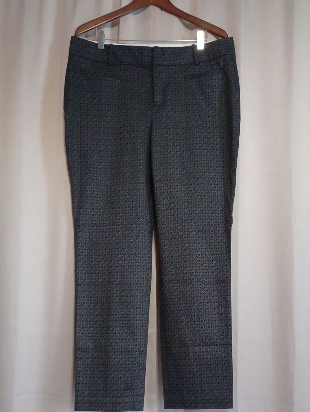 Calvin Klein Black And White Diamond Pattern Slacks High Rise Straight Leg Sz 14